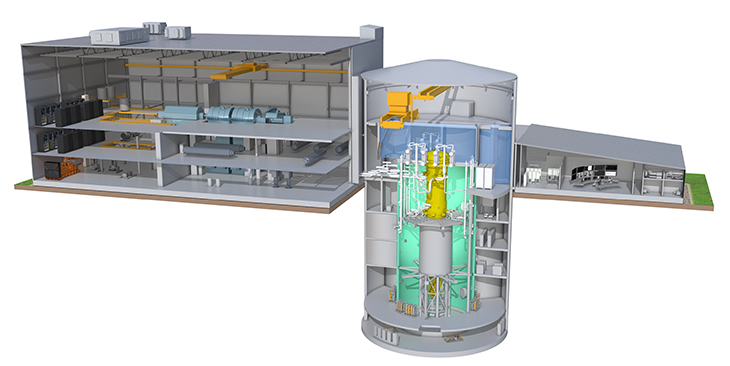 Schemat małego reaktora jądrowego BWRX-300. Fot. GE Hitachi